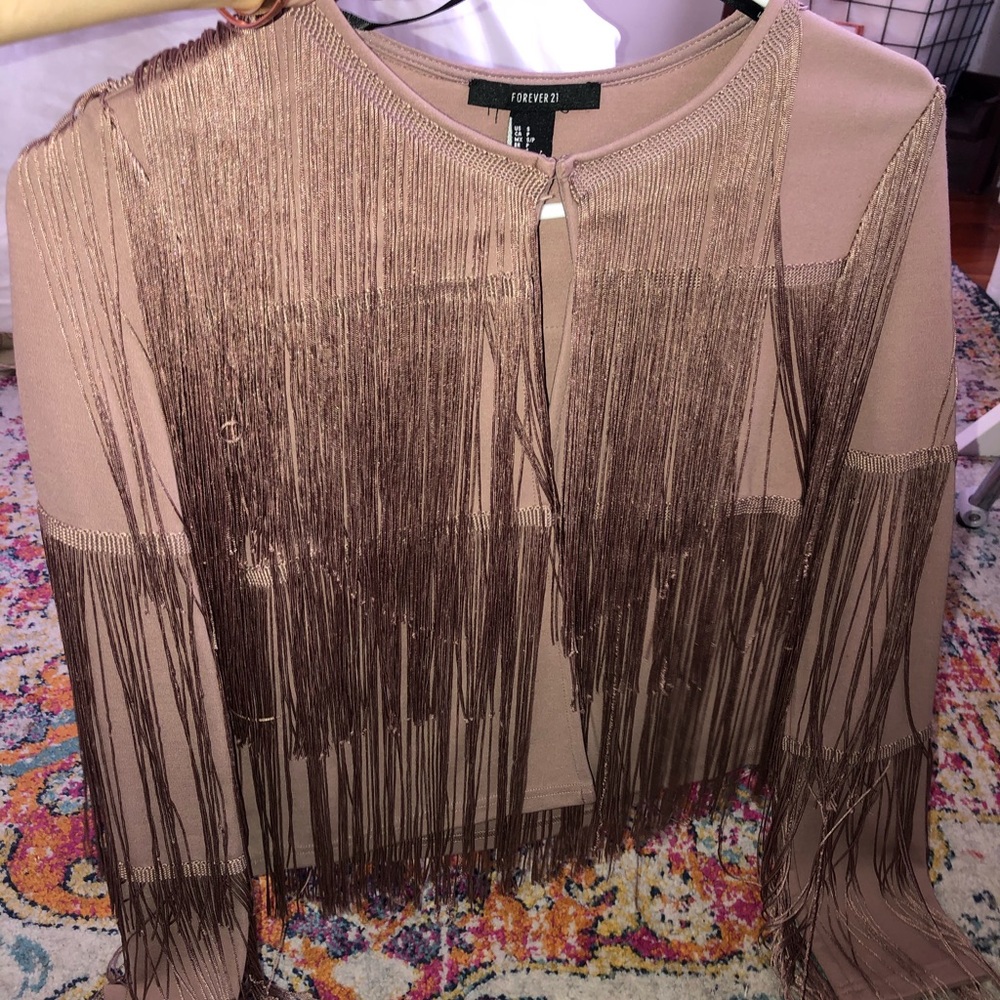 Forever 21 Dusty Rose Fringe Jacket